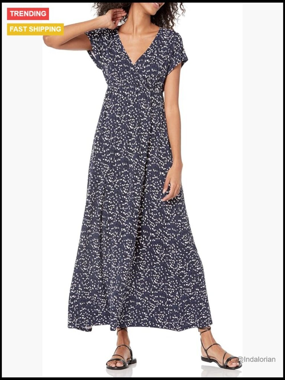 V-Neck Short Sleeve Maxi Dress, Fit & Flare, Rayon Stretch Jersey